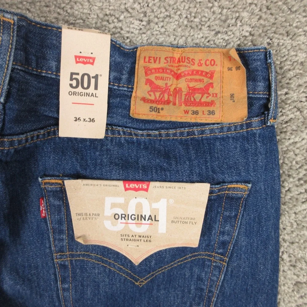 Levis Jeans Mens 36x36 Blue 501 Button Fly Original Straight Stone Denim Pants